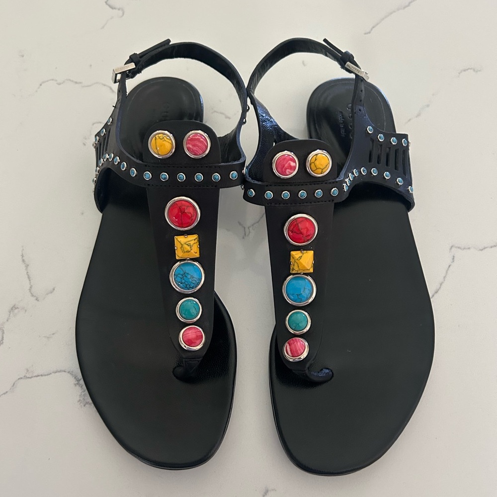 GUCCI Mules Sandals Frat Beaded Leather Black l⚡️